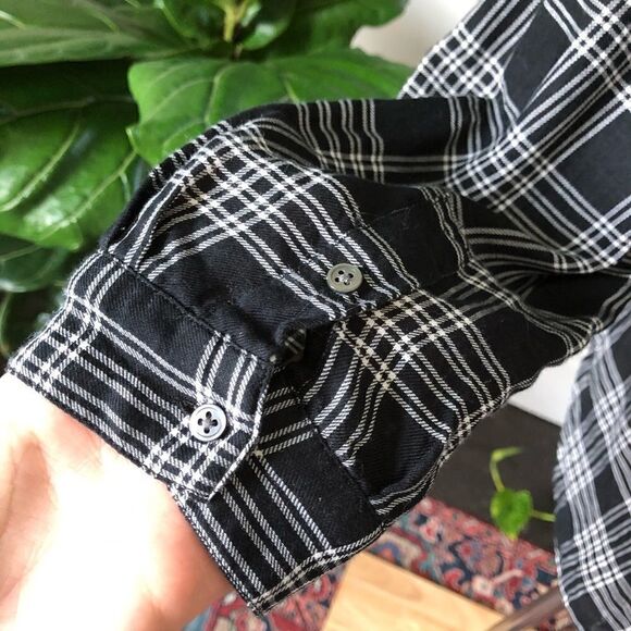 Joie Cotton Plaid Black White Blouse XS - Picture 7 of 8